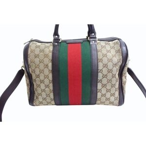 Gucci Line Handbag Bag Canvas GG Tan Boston Beige Sherry